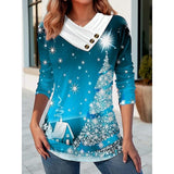 Women's Christmans Trees V-neck Long Sleeve Top