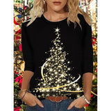 Women's Shirt Peacock Christmas Tree Print Long Sleeve