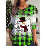 Women's Christmas Tree Snowman Print Long Sleeve Top