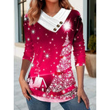 Women's Christmans Trees V-neck Long Sleeve Top