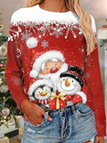Christmas Shirt Women's T shirt Tee Graphic Santa Claus Snowman Red Navy Blue Print Long Sleeve