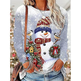 Christmas Shirt Women's Snowman Snowflake Print Long Sleeve