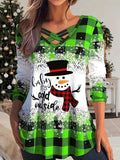 Women's Christmas Tree Snowman Print Long Sleeve Top