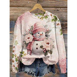 Christmas Sweatshirt  Floral Snowman Print Sportswear