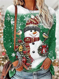 Christmas Shirt Women's Snowman Snowflake Print Long Sleeve