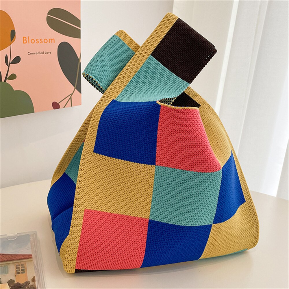 Striped Handmade Knitted Handbag Tote Bag