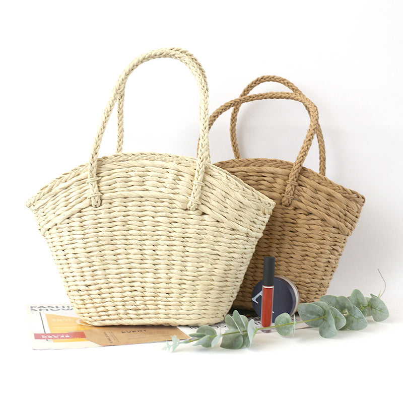 Dumpling Type Drawstring Woven Handbag