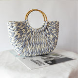 Blue and White Straw Woven Bag Women's Bag