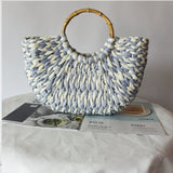 Blue and White Straw Woven Bag Women's Bag
