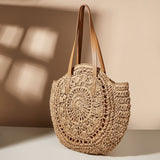 Cutout Floral Woven Shoulder Bag