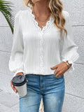 Long-sleeved V-neck Lace Cutout Shirt