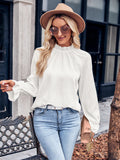 Autumn and Winter Casual Solid Color Ruffle Sleeve Slim Trendy Top for Women