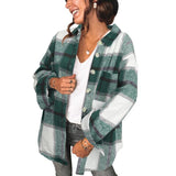 Women's Plaid Shirt Pocket Casual Jacket