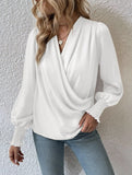 Women's V-neck Lantern Sleeve Elegant Solid Color Shirt