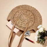 Cutout Floral Woven Shoulder Bag