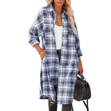 Women's Mid-length Plaid Printed Lapel Coat