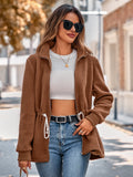 Winter Casual Women's New Stand-up Collar Solid Color Strap Waist Long-sleeved Plush Jacket
