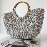 Blue and White Straw Woven Bag Women's Bag