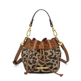 Womne Leopard Print Shoulder Messenger Bucket Bag