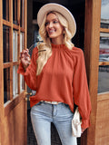Autumn and Winter Casual Solid Color Ruffle Sleeve Slim Trendy Top for Women