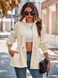 Winter Casual Women's New Stand-up Collar Solid Color Strap Waist Long-sleeved Plush Jacket