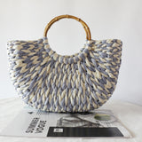 Blue and White Straw Woven Bag Women's Bag