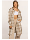 Women's Mid-length Plaid Printed Lapel Coat