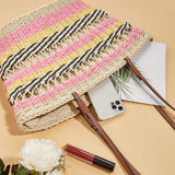 Boho Straw Bag with Contrast Stripes