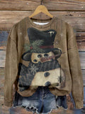 Christmas Retro Snowman Long Sleeve Top Crew Neck T-Shirt