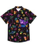 Men’s Tropical Button Shirt Skull Print Aloha Hawaiian Beachwear for Vacation and Party