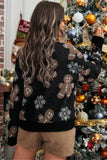 Loose Long-sleeved Sweater with Snowflake Bear Pattern