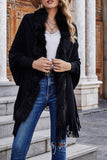 Fleece Open Front Tassle Kniting Long Cardigan Winter Outfits