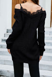 Lace Attached V Neck Long Pullover Sweaters