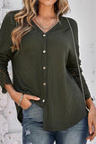 Plain Waffle Knit  Lace Cuff Open Button Long Sleeve Shirts