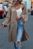 Khaki Front Open Puff Sleeve Cardigan