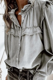 Ruffle Button Closure Denim Blouse Top Women
