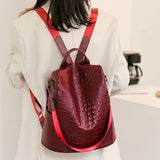 Crocodile Pattern Leather Backpack Fashion Travel Bag
