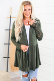 Winter Outfits Green Lace Sleeve Knit Cardigan