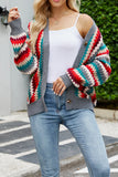 Colorful Stripes Open Front Button Cardigan
