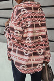 Pink Tribal Print Pocket Buttoned Sherpa Winter Outfits Jacket