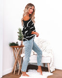 Off Shoulder Pin Striped Loose Pullover Sweaters
