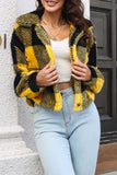 Open Button Fleece Plaid Crop Jackets