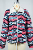 Open Zipper Aztec Print Fleece Winter Outfits Coat