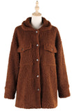Winter Outfits Brown Button Up Fleece Coat with Pockets