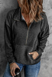 Gray Quilted Patch Half Zipper Sweatshirt
