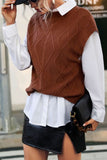 Dark Brown Cable Knit Sleeveless Vest