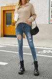 V Neck Turndown Collar Long Sleeve Sweater