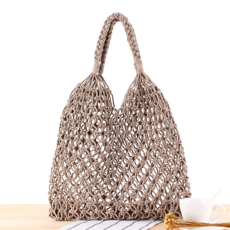 Shoulder Woven Bag Handbag Handmade Cotton Rope Net Bag Beach Bag