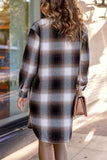 Pockets Open Button Long Length Plaid Shackets