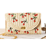 Paziye Hand Embroidered Cherry Straw Bag Woven Beach Bag